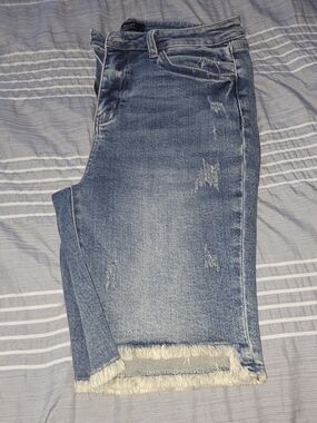 Judy Blue Light Blue Frayed Hem Bermuda Jean Shorts